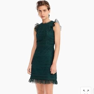 J Crew Cap Sleeve Ruffle Dress Dark Evergreen
